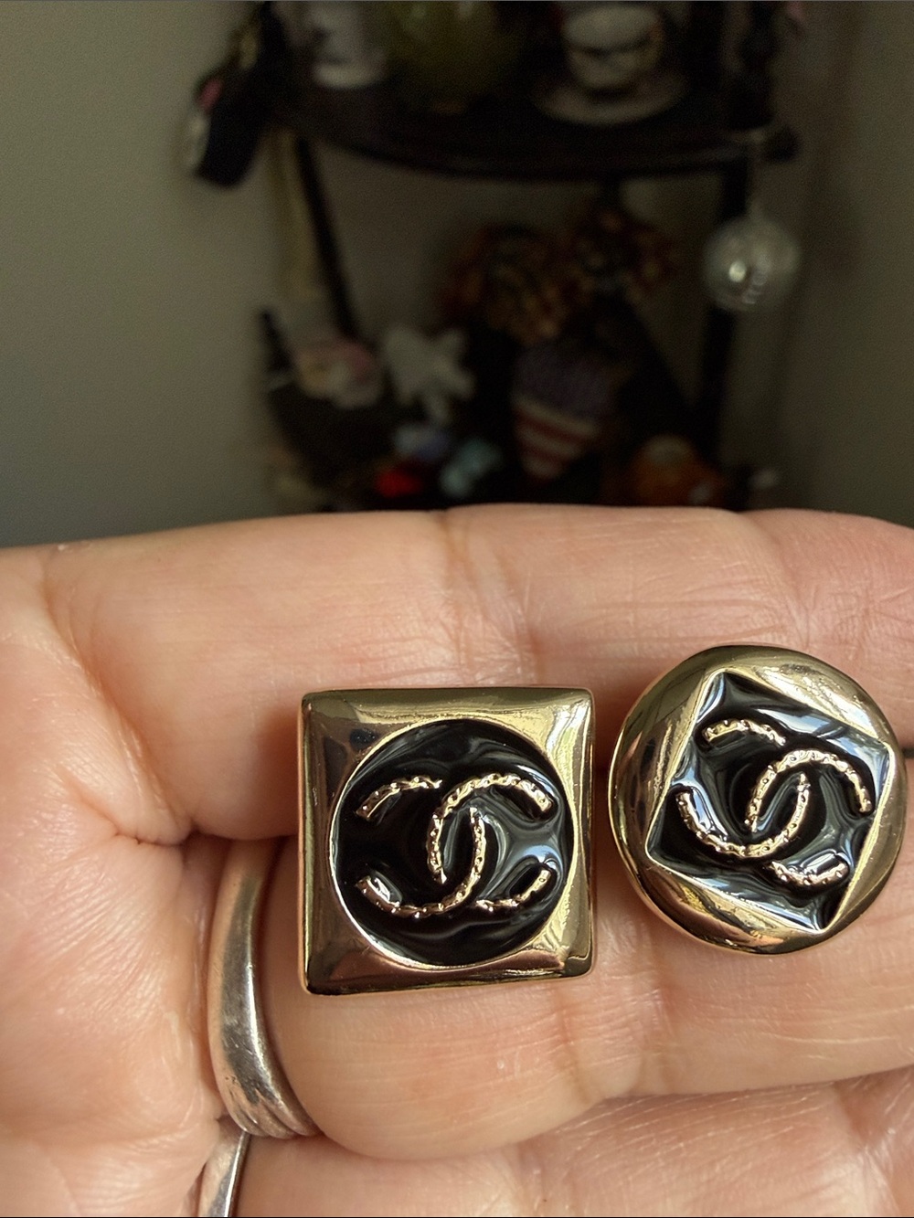 CHANEL Black Enamel and Gold CC Clip-On Earrings